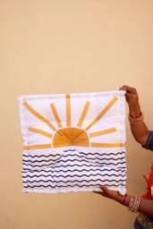 Hand Block Printed Floor Cushion - Reversible Sunrise Cotton Pouf Artisan Boho Pillow, Jaipur