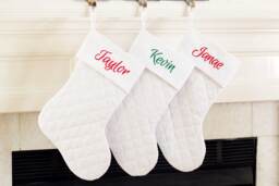 Personalized Christmas Stocking. White Quilted - thumbnail 1