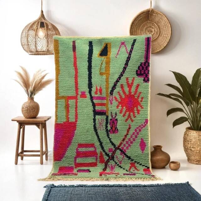 Handmade Azure Beni Ourain Rug Moroccan Sheep Wool Rug - image 1