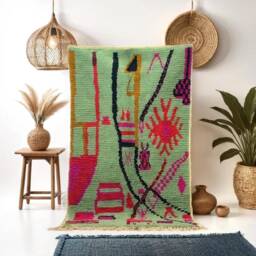 Handmade Azure Beni Ourain Rug Moroccan Sheep Wool Rug - thumbnail 1