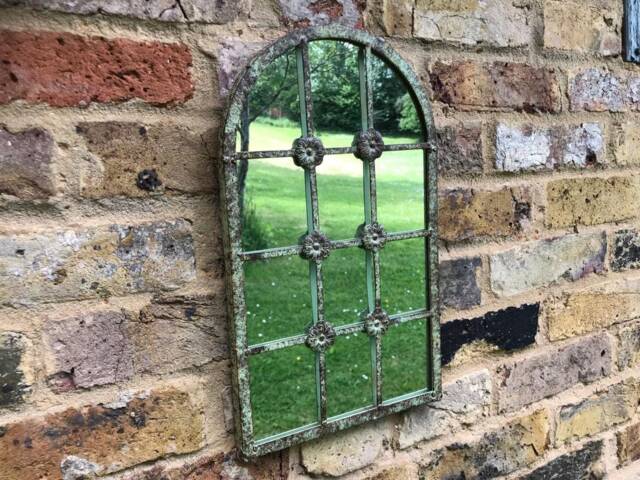 Shabby Chic Green Mirror Metal Garden Wall Art Decor - image 1