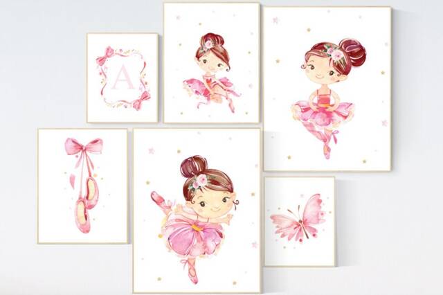 Ballerina Nursery Prints Pink Ballet Girl Room Wall Decor - image 1