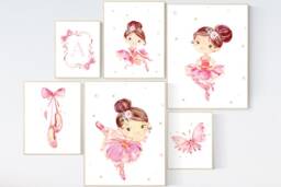 Ballerina Nursery Prints Pink Ballet Girl Room Wall Decor - thumbnail 1