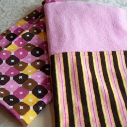Sale Pinks, Browns, Bright Yellow Crazy Squares & Stripes Minky Baby/Toddler Blanket - thumbnail 3