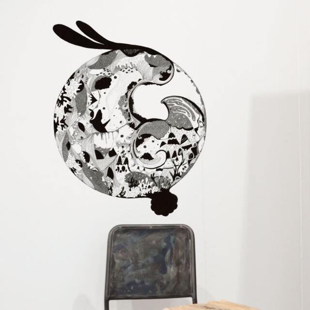 Rabbits in The Moon Wall Sticker Decal - Illustration Stickers, Animals Decals, Home Decor, Art, Illustrations - image 1