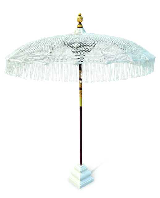 Bali Sun Parasol White Macrame 2M, Hand-Made Garden With Screw Pole Fitting - image 1
