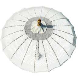 Bali Sun Parasol White Macrame 2M, Hand-Made Garden With Screw Pole Fitting - thumbnail 2