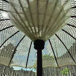 Bali Sun Parasol White Macrame 2M, Hand-Made Garden With Screw Pole Fitting - thumbnail 4