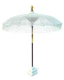 Bali Sun Parasol White Macrame 2M, Hand-Made Garden With Screw Pole Fitting