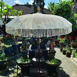 Bali Sun Parasol White Macrame 2M, Hand-Made Garden With Screw Pole Fitting - thumbnail 3