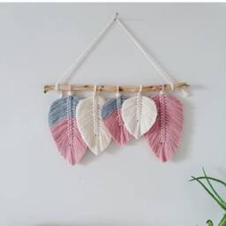 Pink Macram?? Leaf Wall Hanging - Macrame Baby Girl Room Decor Boho Shower Gift Express Shipping 3 Days - thumbnail 2