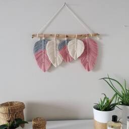 Pink Macram?? Leaf Wall Hanging - Macrame Baby Girl Room Decor Boho Shower Gift Express Shipping 3 Days - thumbnail 1