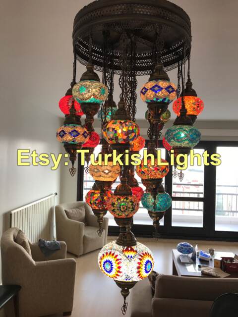 21 Ball Turkish Sultan Mosaic Chandelier Multi-Color - image 1