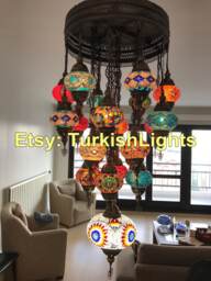 21 Ball Turkish Sultan Mosaic Chandelier Multi-Color