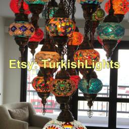 21 Ball Turkish Sultan Mosaic Chandelier Multi-Color - thumbnail 2