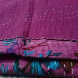 Bird Print Indian Handmade Floral Kantha Quilt Bedspread Bedcover Coverlet Size-Multi - thumbnail 4