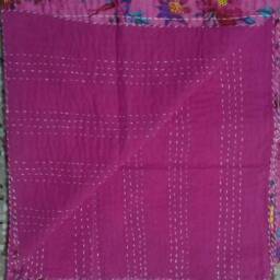 Bird Print Indian Handmade Floral Kantha Quilt Bedspread Bedcover Coverlet Size-Multi - thumbnail 3