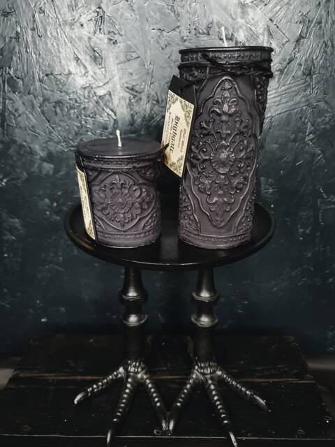 Black Baroque Candle, Ornate Gothic Pillar, Vegan Coconut Wax - image 1