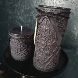 Black Baroque Candle, Ornate Gothic Pillar, Vegan Coconut Wax - thumbnail 3