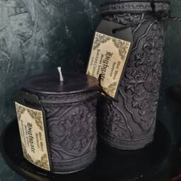 Black Baroque Candle, Ornate Gothic Pillar, Vegan Coconut Wax - thumbnail 2