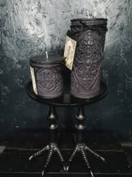 Black Baroque Candle, Ornate Gothic Pillar, Vegan Coconut Wax