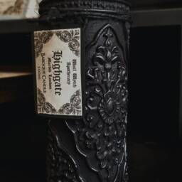 Black Baroque Candle, Ornate Gothic Pillar, Vegan Coconut Wax - thumbnail 4