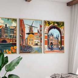 Set Of 3 Amsterdam Posters, Netherlands Travel Dutch Wall Art Prints, Iconic Poster Set, European City Prints - thumbnail 2