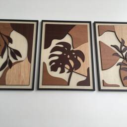 Tropical Leaf Wood Wall Art - Botanical Plant Decor Tree Mid Century Modern Wall Art Boho Room Bauhaus - Set Of 3 - thumbnail 4