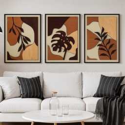 Tropical Leaf Wood Wall Art - Botanical Plant Decor Tree Mid Century Modern Wall Art Boho Room Bauhaus - Set Of 3 - thumbnail 2
