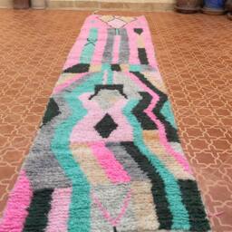 Handmade Wool Berber Runner Rug Multicolor Moroccan Hallway Rug - 2.1 X 10.2 Ft - thumbnail 3