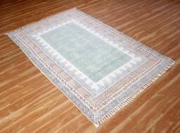 Hand Block Print Cotton Rug Green & Brown Indian Runner - thumbnail 1