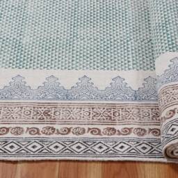 Hand Block Print Cotton Rug Green & Brown Indian Runner - thumbnail 4