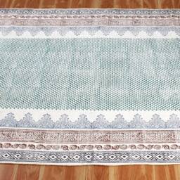 Hand Block Print Cotton Rug Green & Brown Indian Runner - thumbnail 3