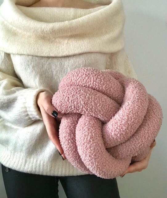Pink Boucl?? Ball Pillow, Decorative Knot Cushion For Minimalist Interior - image 1