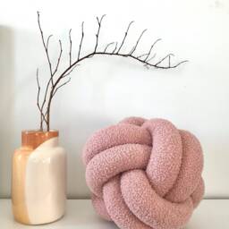 Pink Boucl?? Ball Pillow, Decorative Knot Cushion For Minimalist Interior - thumbnail 2