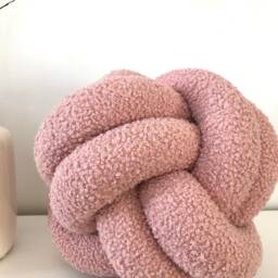 Pink Boucl?? Ball Pillow, Decorative Knot Cushion For Minimalist Interior - thumbnail 3