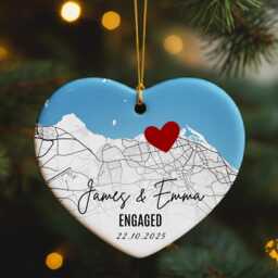 Personalised Engagement Map Ornament - Heart Ceramic Keepsake With Names & Date, Custom Location Gift For Couples, First Christmas Engaged - thumbnail 3