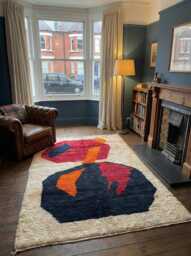 Authentic Handmade Moroccan Rug - Abstract Navy & Orange Wool Carpet Bold Mid-Century Modern Area - thumbnail 1
