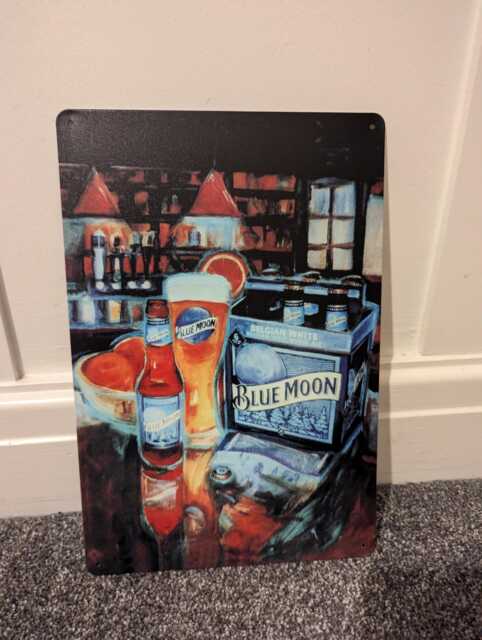 Blue Moon Metal Sign 20x30cm Man Cave Decor Wall Plaque Art - A4 Size