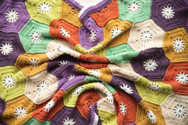 Vintage Inspired Crochet Baby Blanket Merino Wool Hexagon Heirloom - image 1