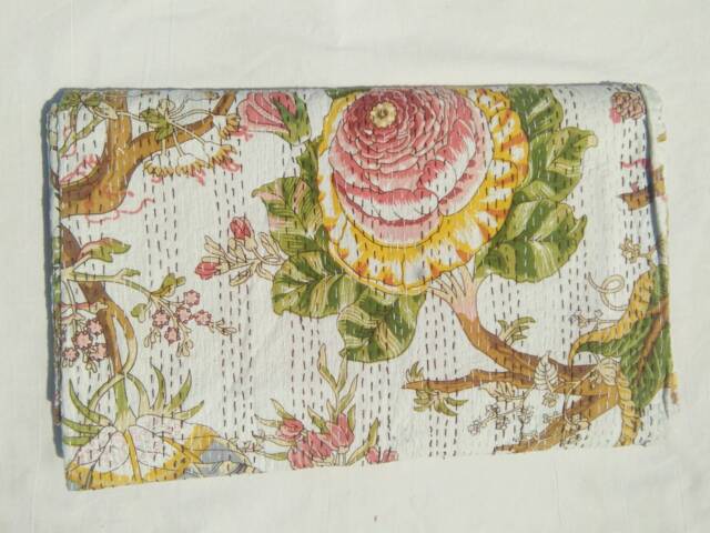 On Sale Special Floral Print New Indian Handmade Kantha Quilt Bedspread Blanket Coverlet Throw Size-Multi - image 1