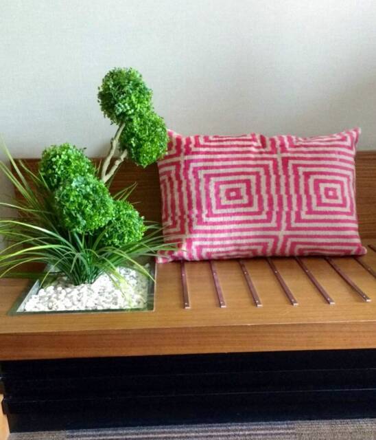 Pink Ikat Velvet Pillow Cover Greek Key Accent Cushion - image 1