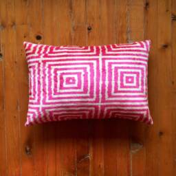 Pink Ikat Velvet Pillow Cover Greek Key Accent Cushion - thumbnail 2