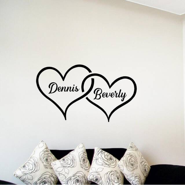 Personalized Two Hearts Vinyl Wall Decal Custom Names Sign - image 1