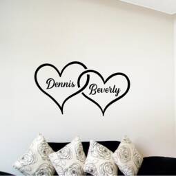 Personalized Two Hearts Vinyl Wall Decal Custom Names Sign - thumbnail 1