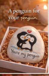 Anniversary Penguin Pebble Gift, Hand-Painted Keepsake - thumbnail 1