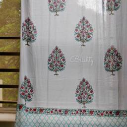 Block Printed Airy White Cotton Curtain Panels, Light & Breezy Semi Sheer Curtains For Living Room, Bedroom, Meditation Nursery - thumbnail 3