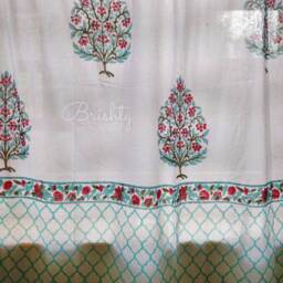 Block Printed Airy White Cotton Curtain Panels, Light & Breezy Semi Sheer Curtains For Living Room, Bedroom, Meditation Nursery - thumbnail 2