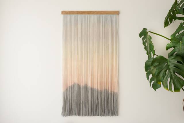 Mountain Tapestry, Wall Hanging. Fiber Art, Sunset Dip Dye Macrame - image 1