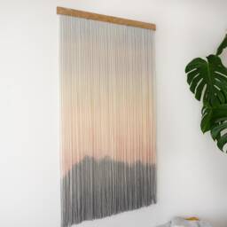 Mountain Tapestry, Wall Hanging. Fiber Art, Sunset Dip Dye Macrame - thumbnail 3